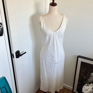 Linen/Cotton Cream V-Neck Slip Dress